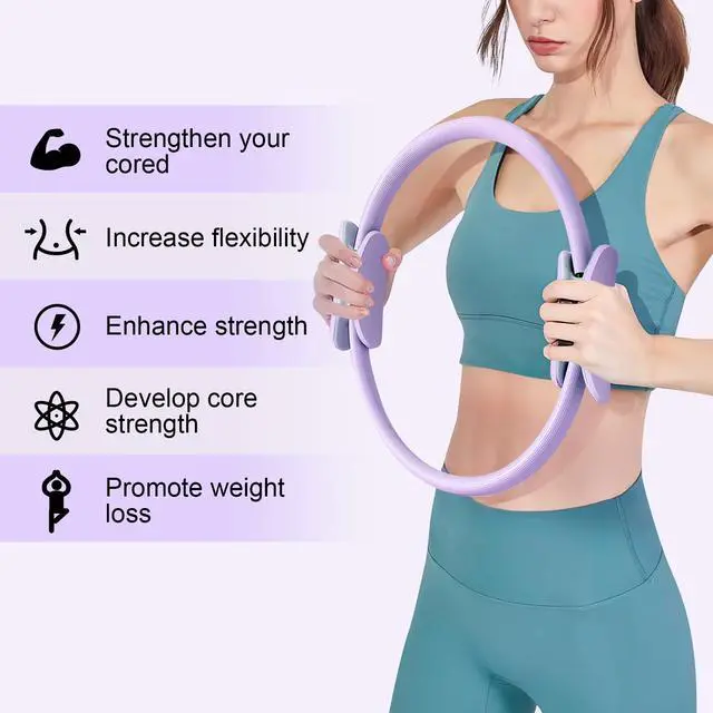 Alt view image 3 of 6 - Pilates Ring 15 Inch Magic Circle Pilates Rings with Dual Padded Handles, Pilates Circle for Yoga, Strength, Flexibility, Body Toning, Pilates Fitness Equipment for Home Gym Exercise Purple