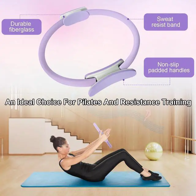 Alt view image 5 of 6 - Pilates Ring 15 Inch Magic Circle Pilates Rings with Dual Padded Handles, Pilates Circle for Yoga, Strength, Flexibility, Body Toning, Pilates Fitness Equipment for Home Gym Exercise Purple