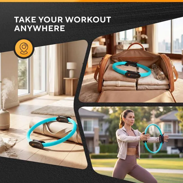 Alt view image 6 of 7 - Pilates Ring - 13 Inch Magic Circle Pilates Ring - Toning Inner Thigh Exerciser, At-Home Yoga Equipment for Home Workouts - Thigh Master for Women, Arms & Core Toning - Ocean Teal