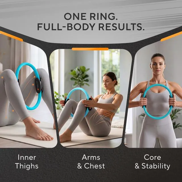 Alt view image 2 of 7 - Pilates Ring - 13 Inch Magic Circle Pilates Ring - Toning Inner Thigh Exerciser, At-Home Yoga Equipment for Home Workouts - Thigh Master for Women, Arms & Core Toning - Ocean Teal