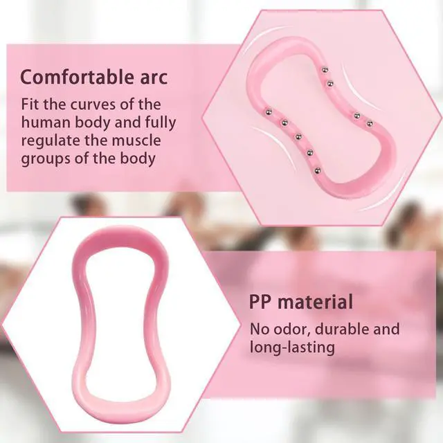 Alt view image 4 of 6 - Set of 2 Pilates Yoga Fitness Rings, Pilates Circle Stretch Resistance Training Support Massage, Yoga Equipment Ring with Massage Steel Balls, Training Ring for Pilates, Pink