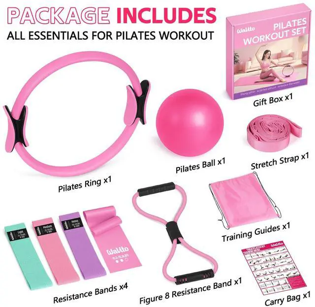 Alt view image 7 of 7 - Home Pilates Kit for Women,Pilates Ring Set with Magic Circle,Resistance Bands,Figure 8 Workout Bands,Mini Ball, Compact Toning Fitness Essentials Starter Set Accessories Gift