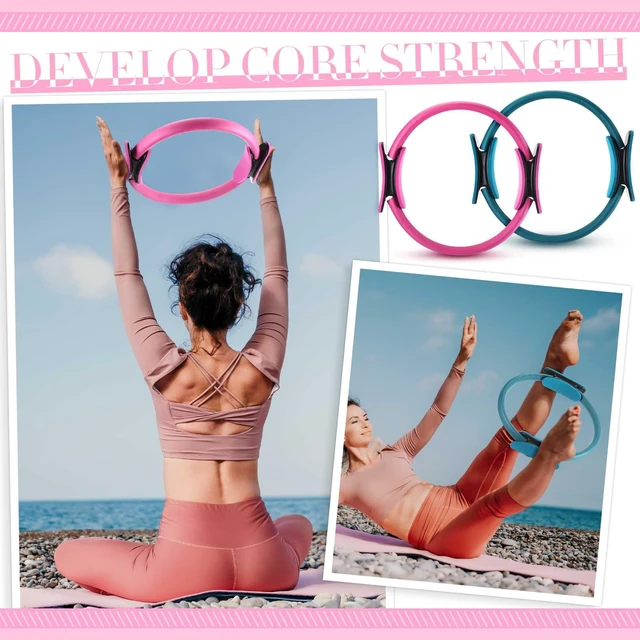 Alt view image 4 of 7 - 14 Pcs Pilates Equipment Kit for Home Workout Pilates Ring and Ball Set for Women 12'' Circle Yoga Fitness Essentials Kit with Resistance Bands, Yoga Strap, Socks,Bag (Pink,Green,Blue)
