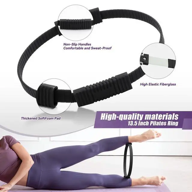 Alt view image 2 of 7 - 14" Pilates Ring Fitness Circle Magic Pilates Ring for Women | Circle Pilates Rings for Focusing on Toning Inner Thighs Arms Core Fitness Exercise Ring Workout for Yoga and Pilates Black