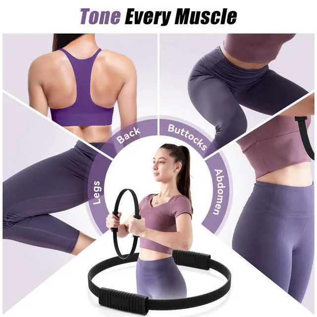 Alt view image 4 of 7 - 14" Pilates Ring Fitness Circle Magic Pilates Ring for Women | Circle Pilates Rings for Focusing on Toning Inner Thighs Arms Core Fitness Exercise Ring Workout for Yoga and Pilates Black