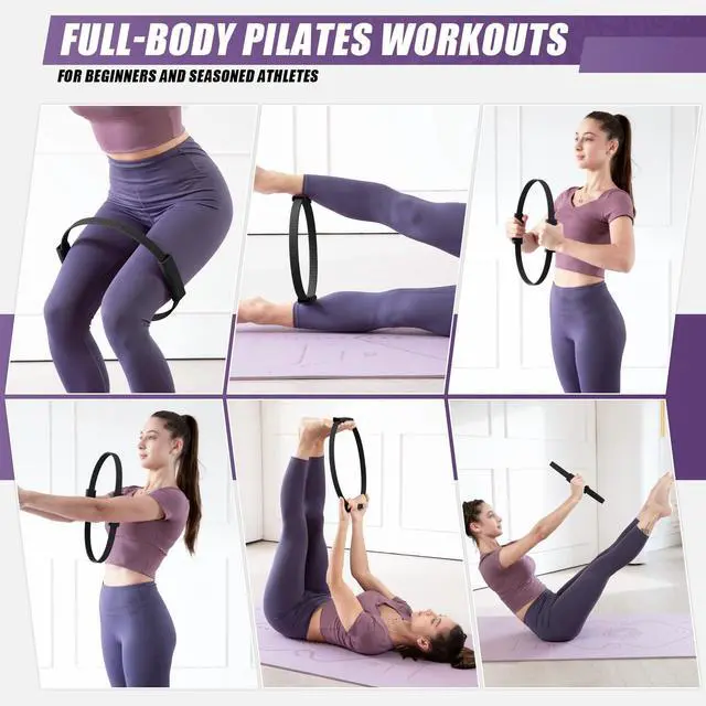 Alt view image 7 of 7 - 14" Pilates Ring Fitness Circle Magic Pilates Ring for Women | Circle Pilates Rings for Focusing on Toning Inner Thighs Arms Core Fitness Exercise Ring Workout for Yoga and Pilates Black