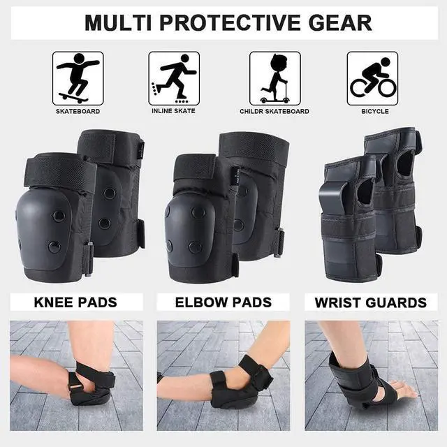 Alt view image 2 of 6 - Adult Knee Pads Elbow Pads Wrist Guards for Adult Kids 6 in 1 Protective Gear Set for Skateboarding Biking Roller Skating Cycling Outdoor Sports