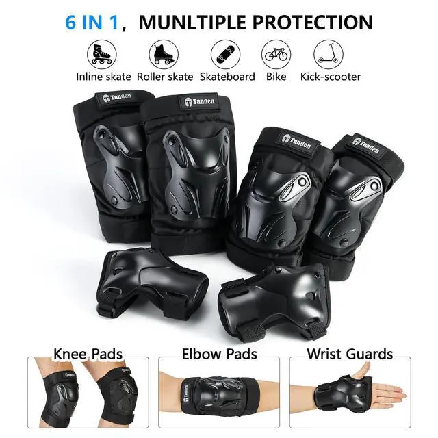 Alt view image 2 of 7 - Skating Protective Gear Adult Knee and Elbow Pads Wrist Guards for Roller Skating Skateboarding, Skate Pads Adult Knee Pads for Men Women Black