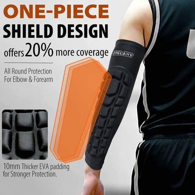 Alt view image 2 of 7 - Padded Elbow Forearm Sleeves 2 Pack Compression Crashproof Arm Pads for Football Basketball Volleyball Soccer (Black, M)