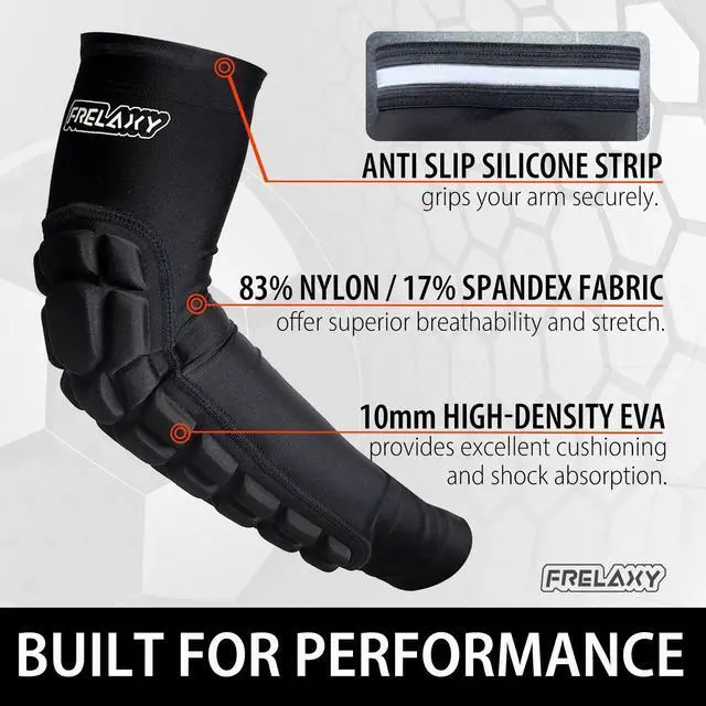 Alt view image 5 of 7 - Padded Elbow Forearm Sleeves 2 Pack Compression Crashproof Arm Pads for Football Basketball Volleyball Soccer (Black, M)