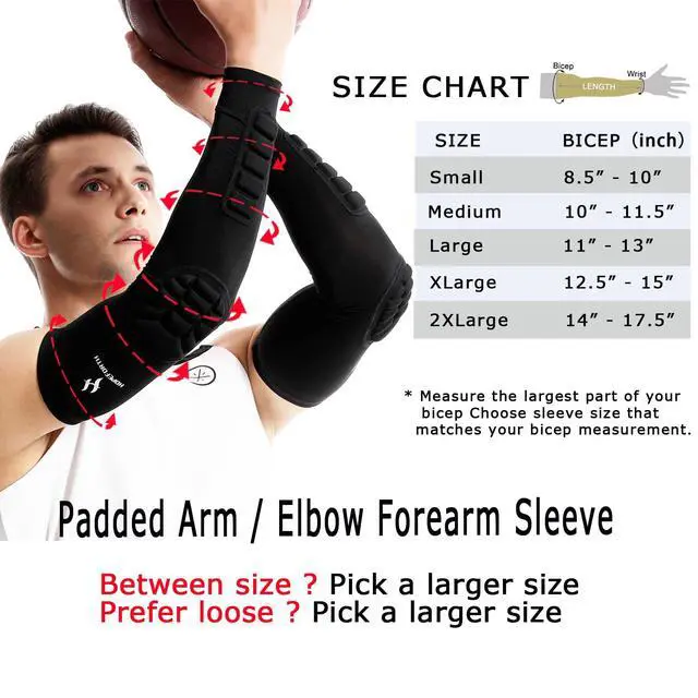 Alt view image 2 of 7 - 2PCS Elbow Sleeve Padded Compression Arm Forearm Guard Sports Shooter Sleeves Protective Pads Support for Football Basketball Volleyball Baseball Softball Tennis Cycling Outdoor