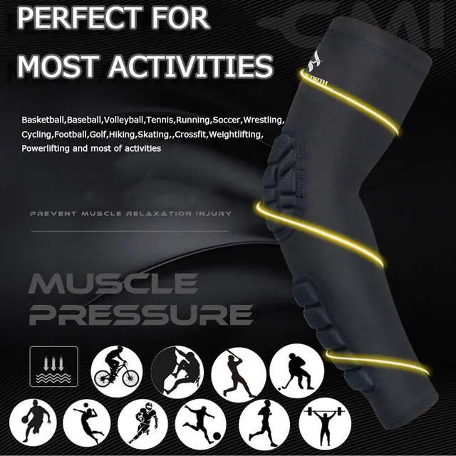 Alt view image 6 of 7 - 2PCS Elbow Sleeve Padded Compression Arm Forearm Guard Sports Shooter Sleeves Protective Pads Support for Football Basketball Volleyball Baseball Softball Tennis Cycling Outdoor