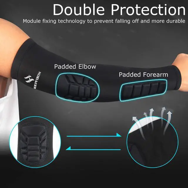 Alt view image 7 of 7 - 2PCS Elbow Sleeve Padded Compression Arm Forearm Guard Sports Shooter Sleeves Protective Pads Support for Football Basketball Volleyball Baseball Softball Tennis Cycling Outdoor