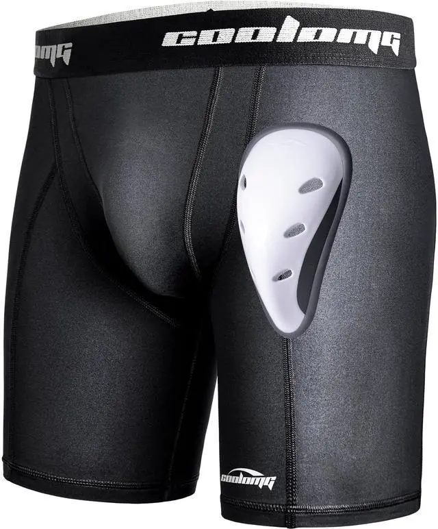 Main image of Mens Compression Shorts with Athletic Cup Baseball Football Black | MMA Lacrosse Hockey Sports Cup Underwear Groin Guard