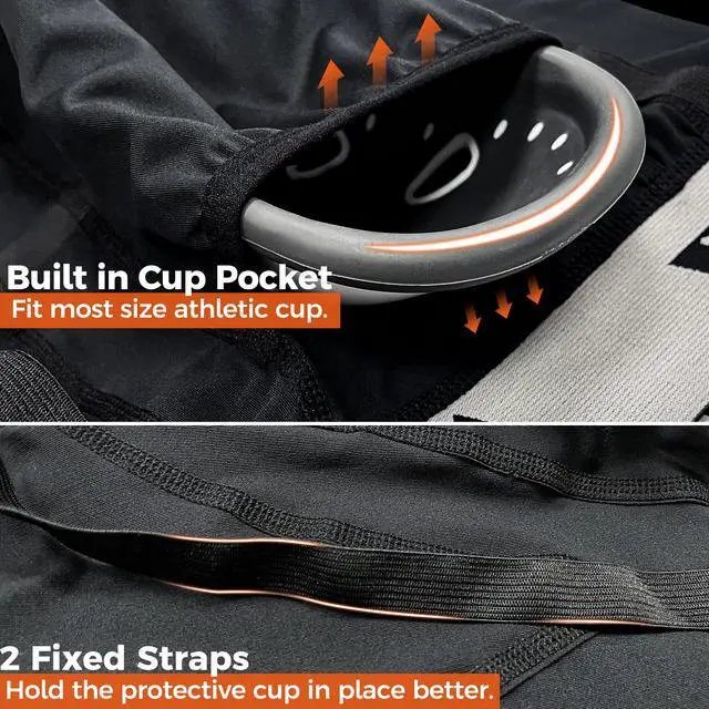 Alt view image 5 of 6 - Mens Compression Shorts with Athletic Cup Baseball Football Black | MMA Lacrosse Hockey Sports Cup Underwear Groin Guard