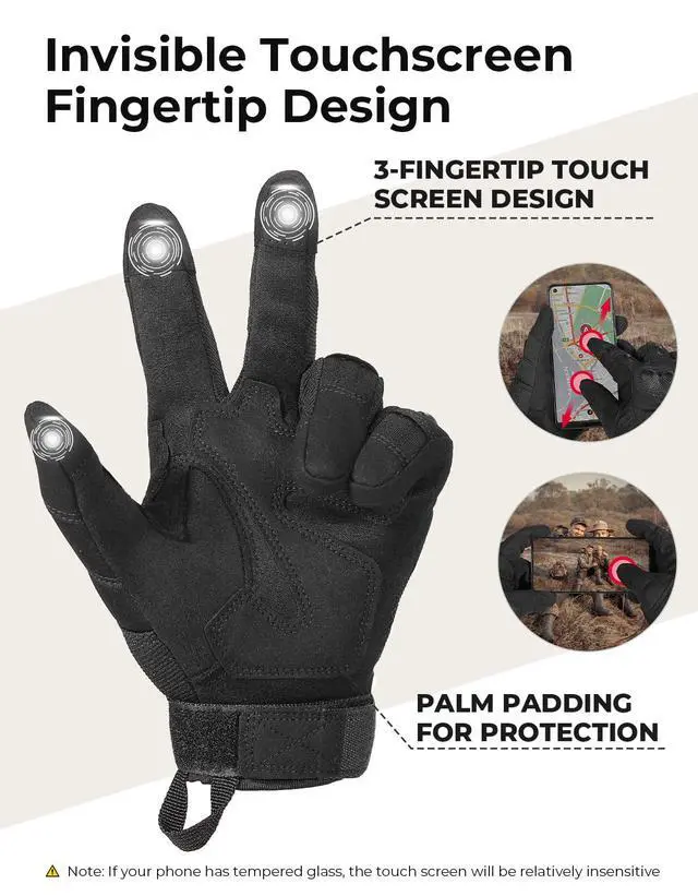 Alt view image 3 of 7 - Tactical Gloves for Men, Touchscreen Motorcycle Gloves with Hard Shell & Palm Padding for Sports Motorcycle Cycling Tactical Airsoft Paintball Hunting Hiking Camping Climbing (Black,Large)