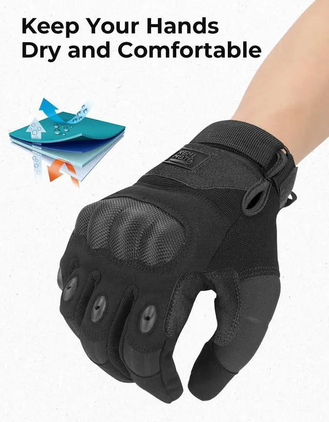 Alt view image 5 of 7 - Tactical Gloves for Men, Touchscreen Motorcycle Gloves with Hard Shell & Palm Padding for Sports Motorcycle Cycling Tactical Airsoft Paintball Hunting Hiking Camping Climbing (Black,Large)
