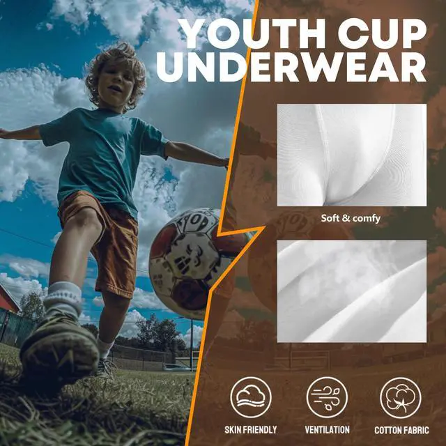 Alt view image 3 of 7 - 2-Pack Baseball Cup Youth Boys Underwear with kids Soft Athletic Cup | Boys Sports Underwear with Cup Pocket, Youth Protective Gear for Baseball, Football, Lacrosse (White-S)