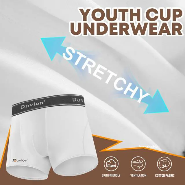 Alt view image 4 of 7 - 2-Pack Baseball Cup Youth Boys Underwear with kids Soft Athletic Cup | Boys Sports Underwear with Cup Pocket, Youth Protective Gear for Baseball, Football, Lacrosse (White-S)