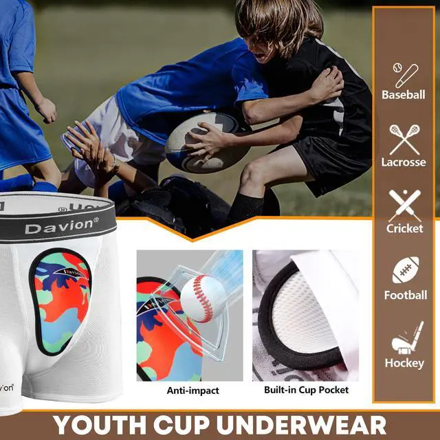 Alt view image 5 of 7 - 2-Pack Baseball Cup Youth Boys Underwear with kids Soft Athletic Cup | Boys Sports Underwear with Cup Pocket, Youth Protective Gear for Baseball, Football, Lacrosse (White-S)