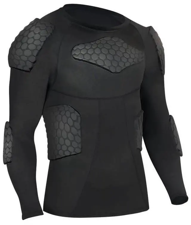 Main image of Men's Padded Compression Shirt with Honeycomb Protective Gear, Long Sleeve Impact-Resistant Athletic Top for Football, Basketball, Baseball & Sports, Black-S