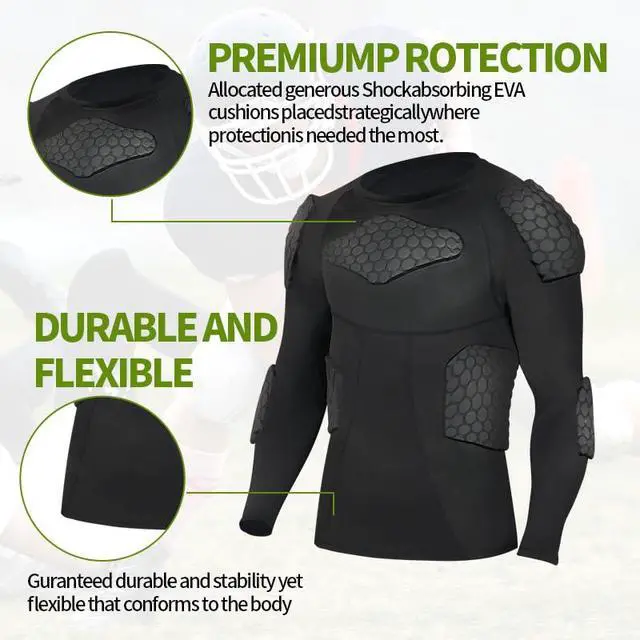 Alt view image 2 of 6 - Men's Padded Compression Shirt with Honeycomb Protective Gear, Long Sleeve Impact-Resistant Athletic Top for Football, Basketball, Baseball & Sports, Black-S