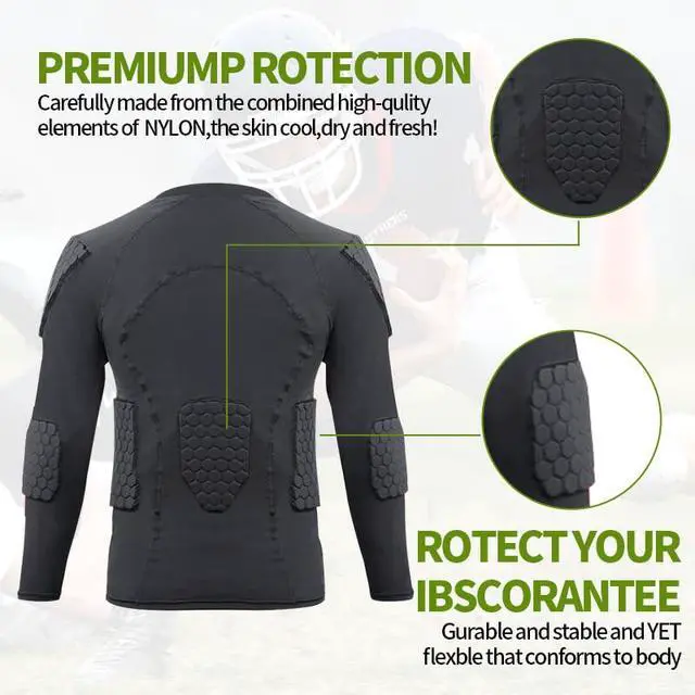 Alt view image 3 of 6 - Men's Padded Compression Shirt with Honeycomb Protective Gear, Long Sleeve Impact-Resistant Athletic Top for Football, Basketball, Baseball & Sports, Black-S