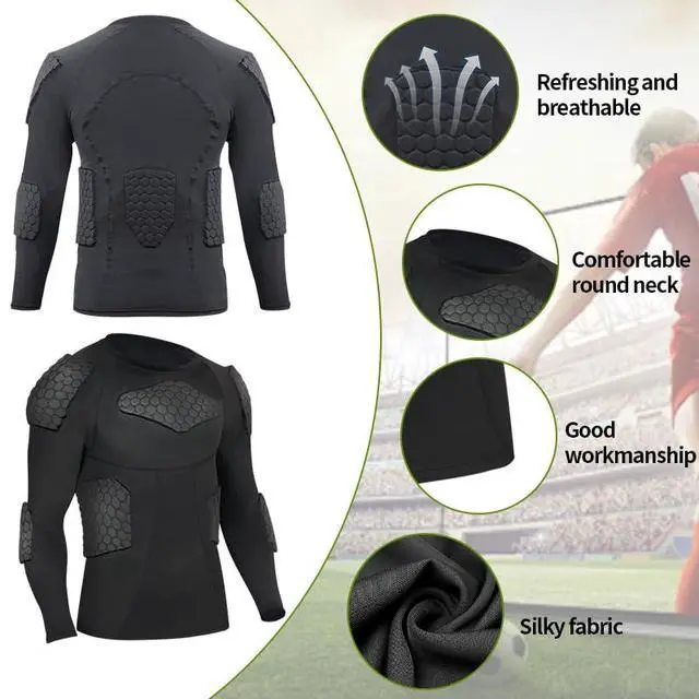 Alt view image 4 of 6 - Men's Padded Compression Shirt with Honeycomb Protective Gear, Long Sleeve Impact-Resistant Athletic Top for Football, Basketball, Baseball & Sports, Black-S