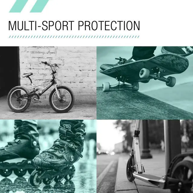 Alt view image 4 of 6 - Multi-Sport Pad Set Protective Gear for Skateboarding, Biking, Roller Skating, and Scooter (Surf Green Teal, 14+ Medium/Large)