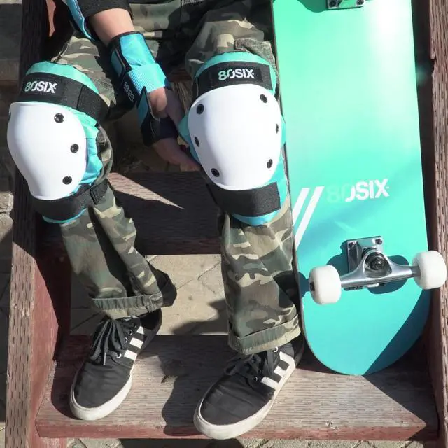Alt view image 6 of 6 - Multi-Sport Pad Set Protective Gear for Skateboarding, Biking, Roller Skating, and Scooter (Surf Green Teal, 14+ Medium/Large)