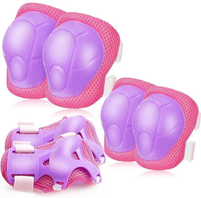 Main image of Kids Protective Gear: Kids Knee Pads and Elbow Pads with Wrist Guards Set for 3-15 Years Design for Roller Skates, Cycling, BMX Bike, Skateboard, Inline Skating, Scooter Riding Sports Purple / Rose-M