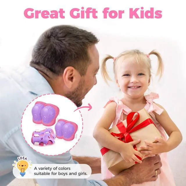 Alt view image 6 of 7 - Kids Protective Gear: Kids Knee Pads and Elbow Pads with Wrist Guards Set for 3-15 Years Design for Roller Skates, Cycling, BMX Bike, Skateboard, Inline Skating, Scooter Riding Sports Purple / Rose-M