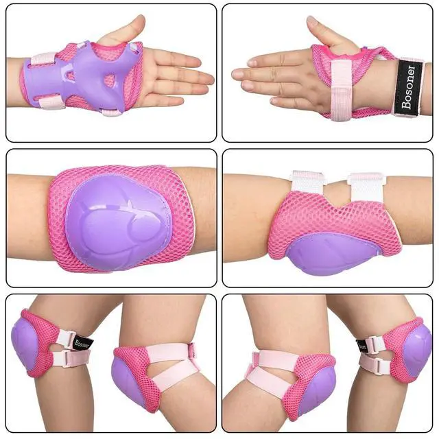 Alt view image 7 of 7 - Kids Protective Gear: Kids Knee Pads and Elbow Pads with Wrist Guards Set for 3-15 Years Design for Roller Skates, Cycling, BMX Bike, Skateboard, Inline Skating, Scooter Riding Sports Purple / Rose-M