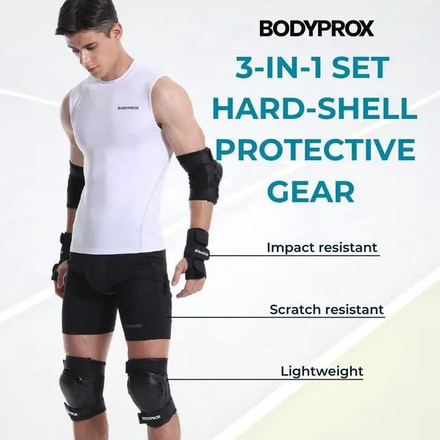 Alt view image 2 of 5 - Knee Pads Elbow Pads Wrist Guards Set for Skateboarding, Roller Derby, BMX Ride, and Inline Skating (Large)