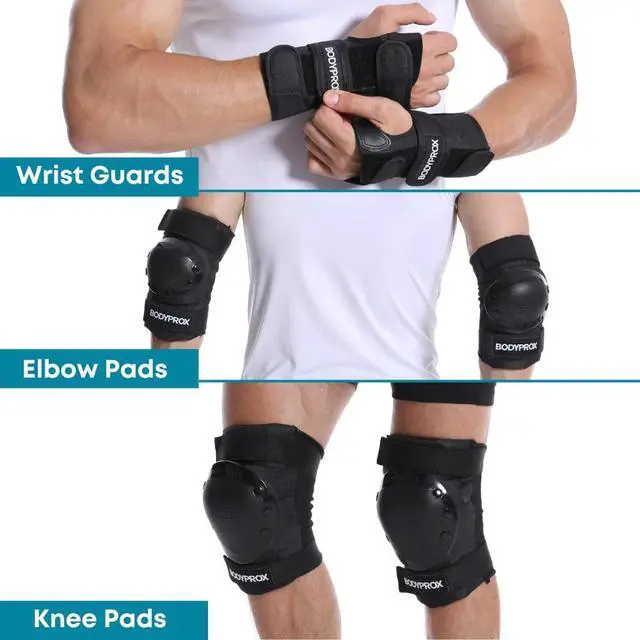 Alt view image 3 of 5 - Knee Pads Elbow Pads Wrist Guards Set for Skateboarding, Roller Derby, BMX Ride, and Inline Skating (Large)
