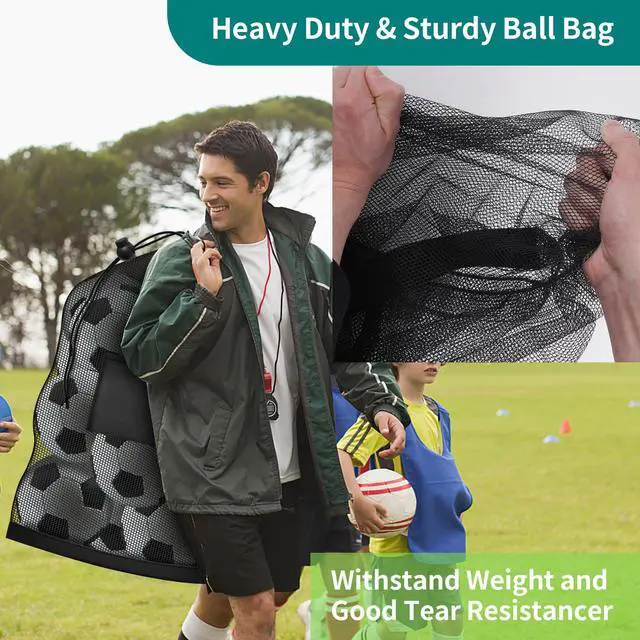 Alt view image 3 of 7 - Extra Large Soccer Ball Bag, 40"x30" Drawstring Heavy Duty Mesh Net | Hold 10-12 Basketball Volleyball, Adjustable Strap and Pocket, Sport Sack for Coaches, Teams, Gym Equipment, Swimming Gear