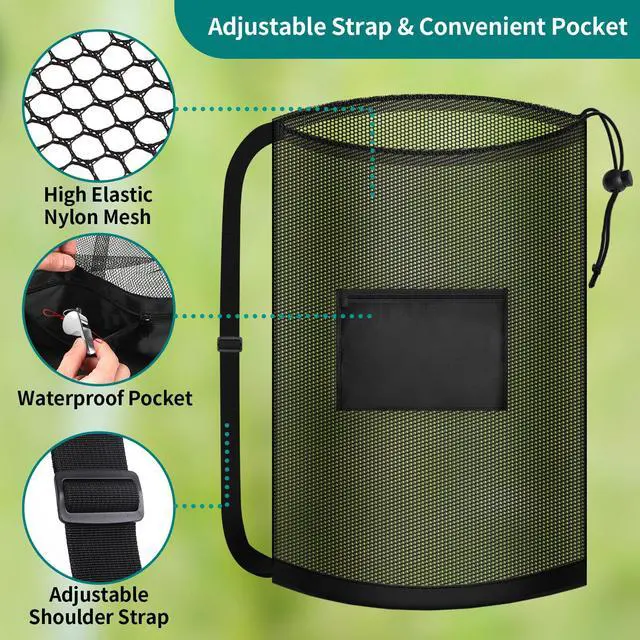 Alt view image 4 of 7 - Extra Large Soccer Ball Bag, 40"x30" Drawstring Heavy Duty Mesh Net | Hold 10-12 Basketball Volleyball, Adjustable Strap and Pocket, Sport Sack for Coaches, Teams, Gym Equipment, Swimming Gear