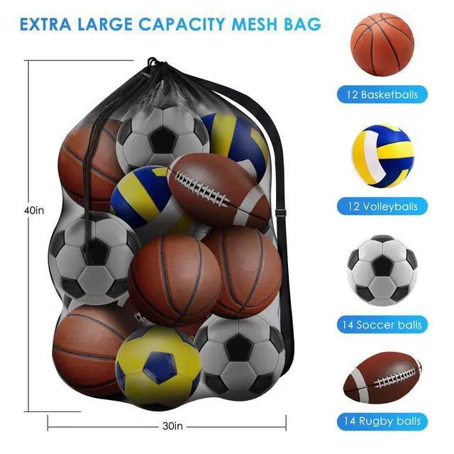 Alt view image 2 of 7 - Extra Large Sports Ball Bag Mesh, Basketball Bags Team Balls, Adjustable Shoulder Strap, Team Work Ball Bags for Holding Soccer, Football, Volleyball, Swimming Gear (30 x 40) (1PCS)