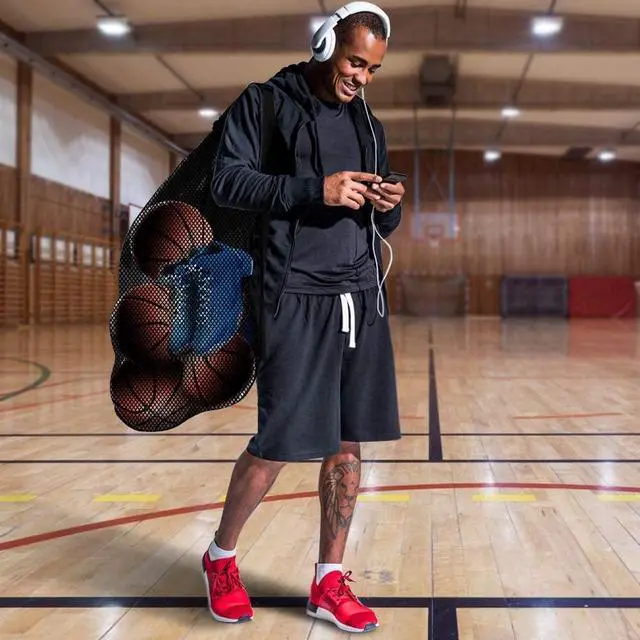 Alt view image 5 of 7 - Extra Large Sports Ball Bag Mesh, Basketball Bags Team Balls, Adjustable Shoulder Strap, Team Work Ball Bags for Holding Soccer, Football, Volleyball, Swimming Gear (30 x 40) (1PCS)