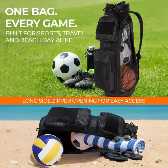 Alt view image 3 of 7 - Mesh Sports Equipment Ball Bag with Shoulder Strap & Side Zipper | Heavy Duty Mesh, Side Zipper Access & Large Ball Capacity for Soccer, Basketball, Volleyball, Football, Training & Team Gear