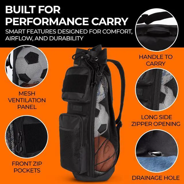 Alt view image 4 of 7 - Mesh Sports Equipment Ball Bag with Shoulder Strap & Side Zipper | Heavy Duty Mesh, Side Zipper Access & Large Ball Capacity for Soccer, Basketball, Volleyball, Football, Training & Team Gear