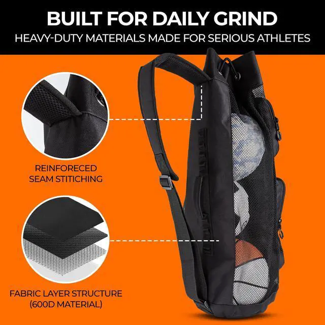 Alt view image 5 of 7 - Mesh Sports Equipment Ball Bag with Shoulder Strap & Side Zipper | Heavy Duty Mesh, Side Zipper Access & Large Ball Capacity for Soccer, Basketball, Volleyball, Football, Training & Team Gear