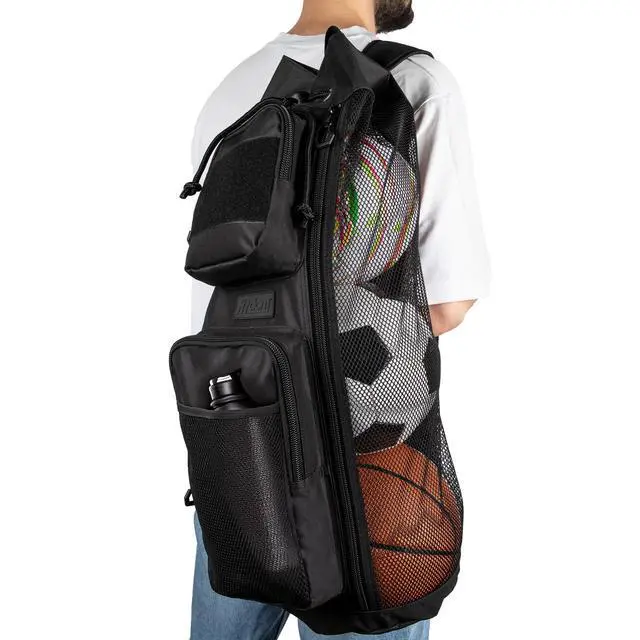 Alt view image 7 of 7 - Mesh Sports Equipment Ball Bag with Shoulder Strap & Side Zipper | Heavy Duty Mesh, Side Zipper Access & Large Ball Capacity for Soccer, Basketball, Volleyball, Football, Training & Team Gear
