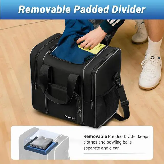 Alt view image 4 of 7 - Bowling Ball Bag, 1 Ball Bowling Tote Carrier with Shoe Compartment | Bowling Bag with Secure Padded Ball Holder, Shoe Compartment Fits Up to Men's Size 14, Mutiple Pockets for Accessories, Black