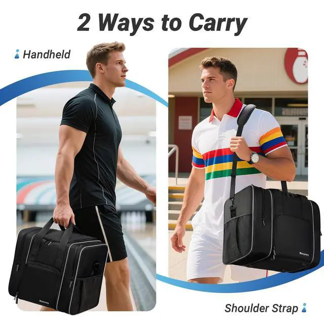 Alt view image 6 of 7 - Bowling Ball Bag, 1 Ball Bowling Tote Carrier with Shoe Compartment | Bowling Bag with Secure Padded Ball Holder, Shoe Compartment Fits Up to Men's Size 14, Mutiple Pockets for Accessories, Black