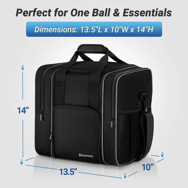 Alt view image 7 of 7 - Bowling Ball Bag, 1 Ball Bowling Tote Carrier with Shoe Compartment | Bowling Bag with Secure Padded Ball Holder, Shoe Compartment Fits Up to Men's Size 14, Mutiple Pockets for Accessories, Black