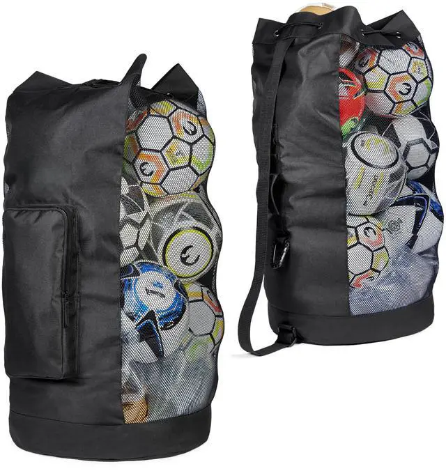 Main image of XL Mesh Ball Bag for Soccer & Sports, Adjustable Shoulder Strap | Heavy Duty Ball Storage for Coaches with Oversized Front Pocket for Sports Accessories, Outdoor, Pool, Beach & Training Gear