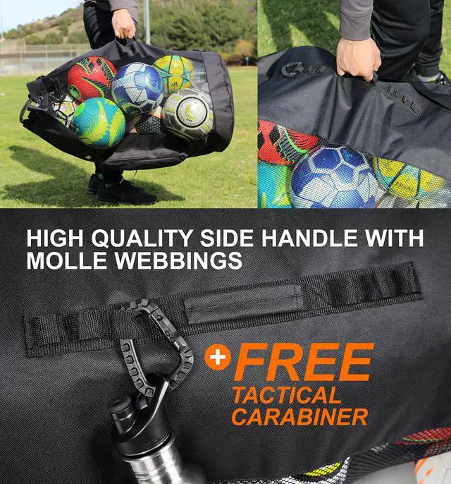 Alt view image 4 of 7 - XL Mesh Ball Bag for Soccer & Sports, Adjustable Shoulder Strap | Heavy Duty Ball Storage for Coaches with Oversized Front Pocket for Sports Accessories, Outdoor, Pool, Beach & Training Gear