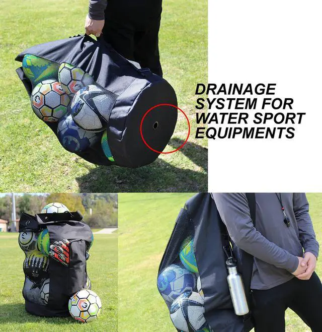 Alt view image 6 of 7 - XL Mesh Ball Bag for Soccer & Sports, Adjustable Shoulder Strap | Heavy Duty Ball Storage for Coaches with Oversized Front Pocket for Sports Accessories, Outdoor, Pool, Beach & Training Gear