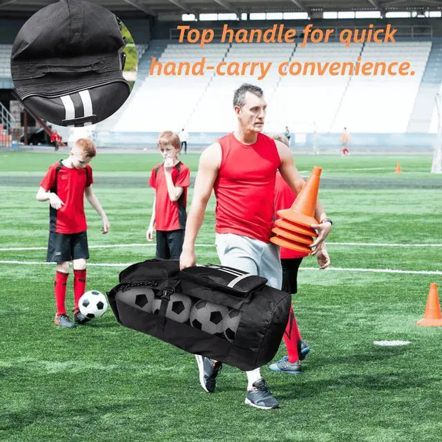 Alt view image 6 of 7 - Soccer Ball Bag with Pockets, Holds 14-16 Balls, Extra Large Sports Equipment Ball Bag with Adjustable Shoulder Straps, Heavy Duty Basketball Football Storage Bag for Coach, Players, Trainers